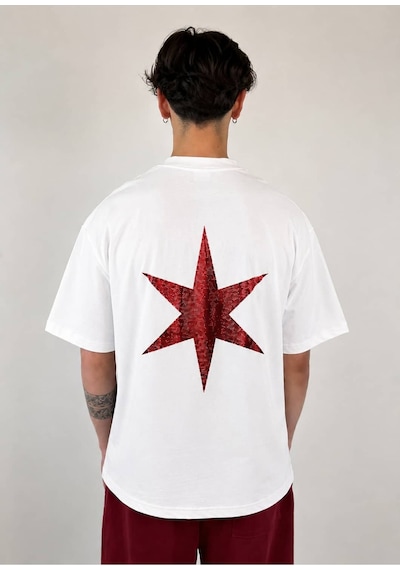 Zaee 2m Motive Taşlı Oversize T-shirt Kiraz Kırmızısı