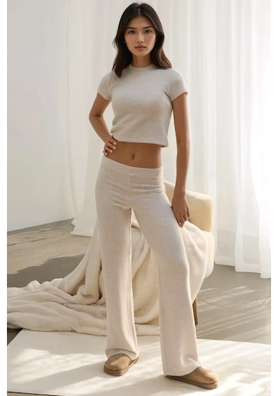 Hiccup Slim Fit Triko Crop Bluz Natural