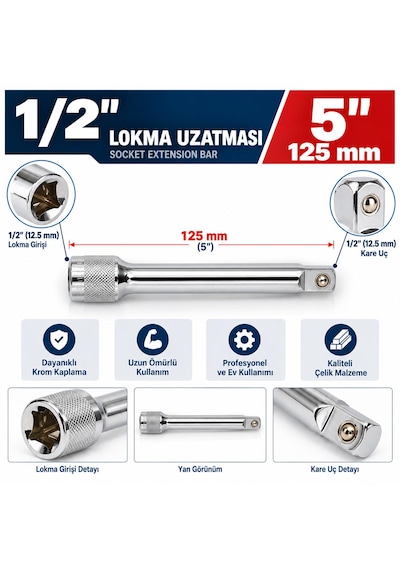 1/2 Lokma Uzatma Ara Kolu 125mm