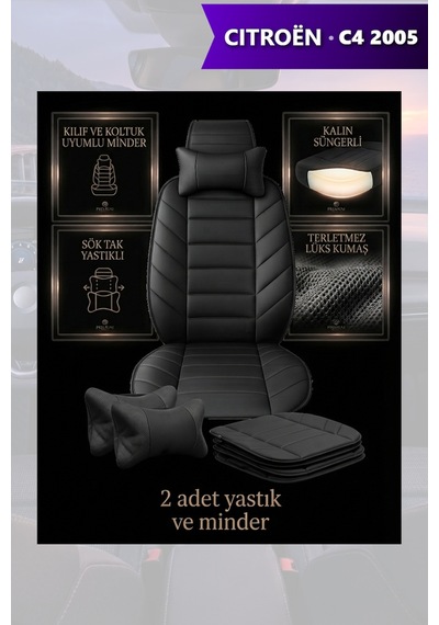 Citron C4 2005 Uyumlu Siyah Renk Premium Lüks 2 Adet Minder Ve Yastık