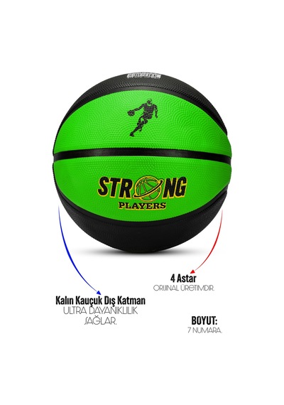 Telvesse Strong Basketbol Topu Pompalı Full Kauçuk Dayanıklı Deep Channel Kabartma No:7 B12 Yeşil