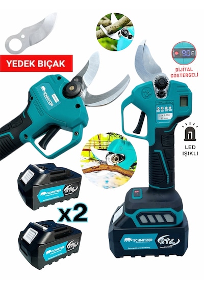 Schmıtzer 2 Li-budama-tu Pro Set 21v Çelik Şanzuman 2 Pala Ve Zincir Şarjlı Dal Ağaç Kesme Bağ Budama Makas Testere