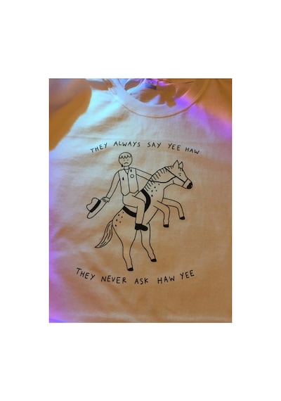 Tarzsokak Unisex Oversize Cowboy Tshirt Beyaz