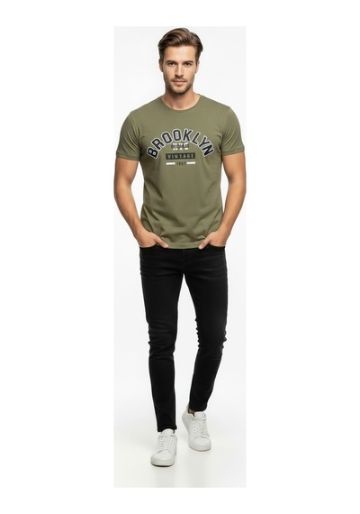 Brooklyn Vintage Baskılı Erkek Günlük T-shirt Spor Kesim Çok renkli