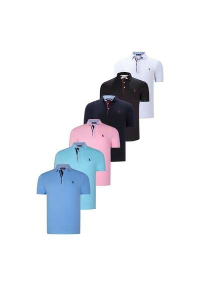Altılı Set T8582 Dewberry Erkek T-shırt-siyah-beyaz-lacivert-pembe-camgöbeği-açık Mavi