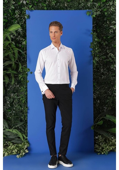 Efor Slim Fit Duble Manşet %100 Pamuk Klasik Beyaz Gömlek Gk 682 Beyaz