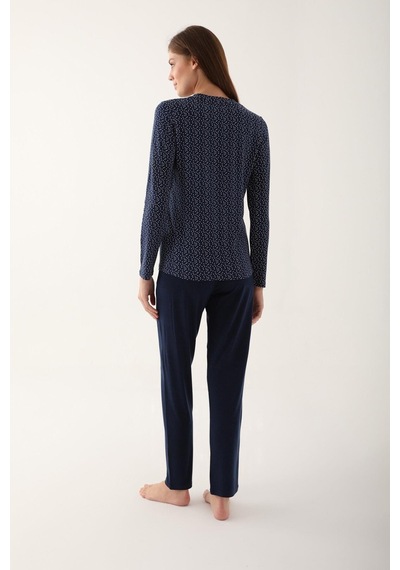 Arnetta 2659 Dotted Lacivert Kadın Uzun Kol Pijama Takım 001