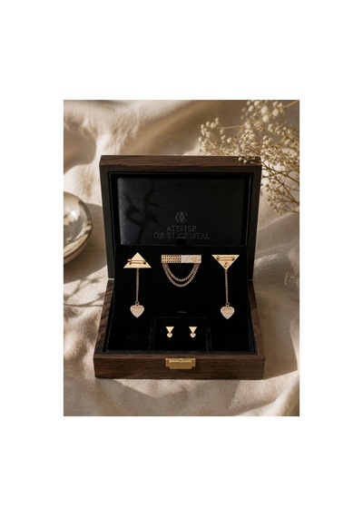 Lunarie 14k Gold Zirkon Kalp Sarkıtlı Broş & Küpe Takı Seti Altın
