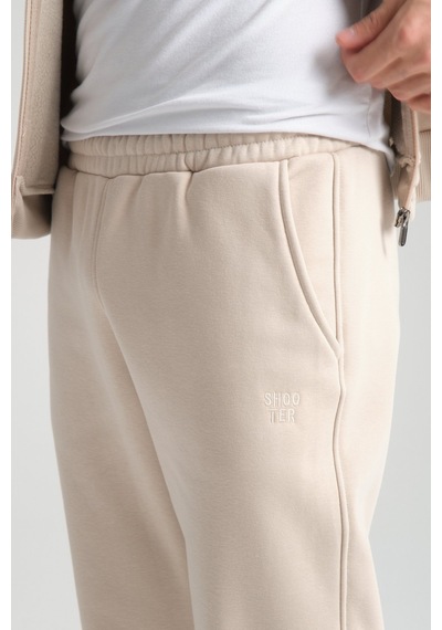 Shooter Sportswear Shooter Erkek Kışlık Eşofman Takımı Thermosoft Teknolojisi İçi Kuzu Görünümlü Regular Kalıp Minimal Logo Kapüşonlu Bej