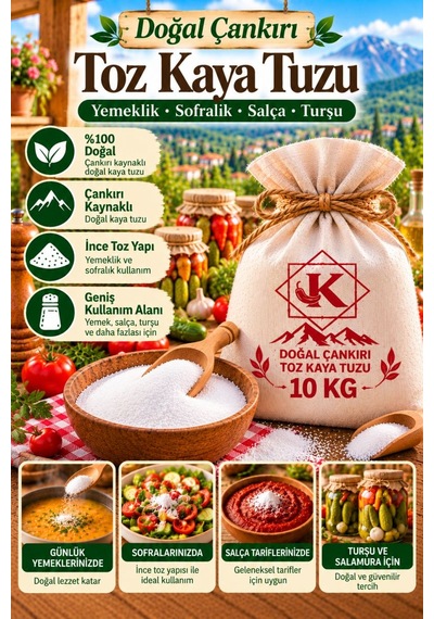 Doğal Çankırı Toz Kaya Tuzu 10 Kg İnce Öğütülmüş Sofralık Yemeklik Turşuluk Çok Renkli