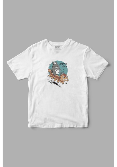 Totoro Anime Baskılı Tişört Beyaz