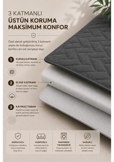 Kaymaz Taban Kapitone Koltuk Örtüsü Çekyat Koruyucu 70x190 Cm Füme