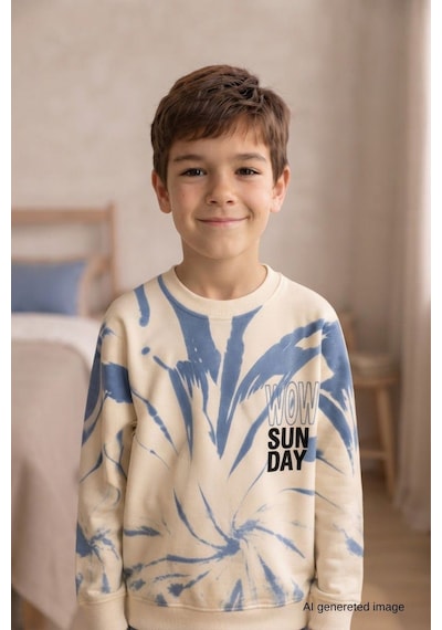 Pina Kids Erkek Çocuk Batik Desenli Okul Günlük Eşofman Takımı Esf7037 Mavi