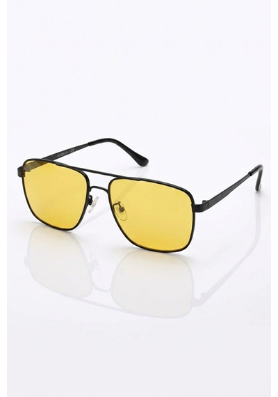 Di Caprio Dc3053ar Modern Square Antifar Polarize Camlı Erkek Güneş Gözlüğü Siyah - Sarı