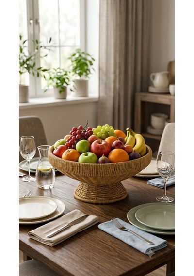31cm Ayaklı Sunumluk - Dekoratif Meyvelik Çerezlik - Rattan Kase Tabak Sepet - Ekstra Kaliteli Çelik Hasır 31 X 12