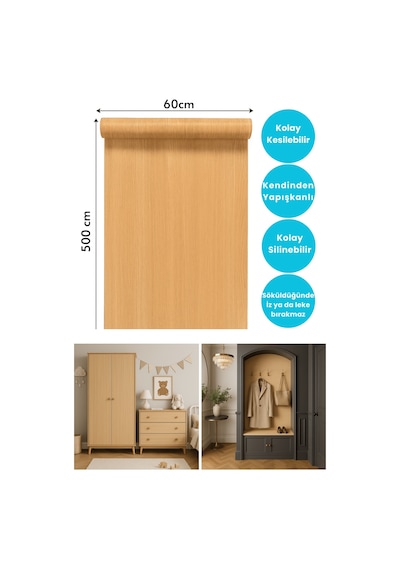 Technojet Premium Seri Kendinden Yapışkanlı Ahşap Desenli Pvc Kaplama 60cmx500cm Açık Meşe