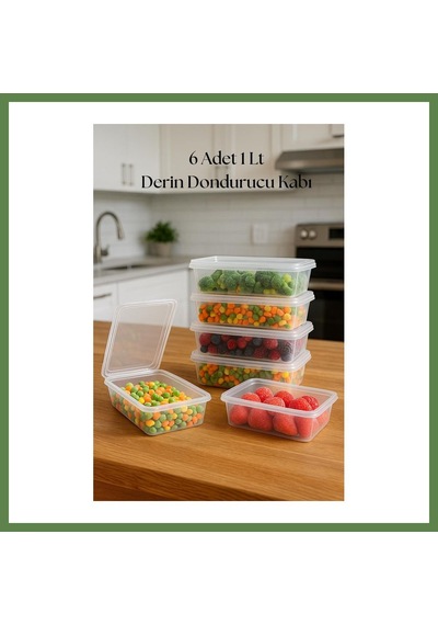 Bezos 6 Lı Derin Dondurucu Saklama Kabı & Organizeri 1 Lt 12,5x19,5x5,5 Cm Hb006 Çok Renkli