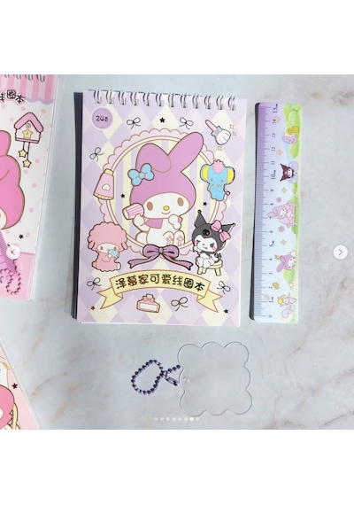 Spiral Not Defterli Cetvelli My Melody Kuromi Model Normal Ve Şeffaf Sticker Dergisi - Model 1 Çok Renkli