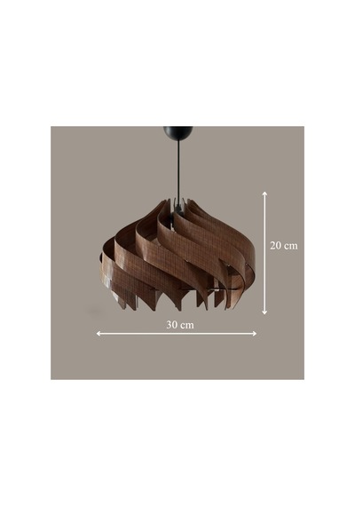 40 Cm Spiral Ahşap Avize - Modern Bohem Sarkıt - Mutfak Salon Yatak Odası Tekli Aydınlatma Ceviz