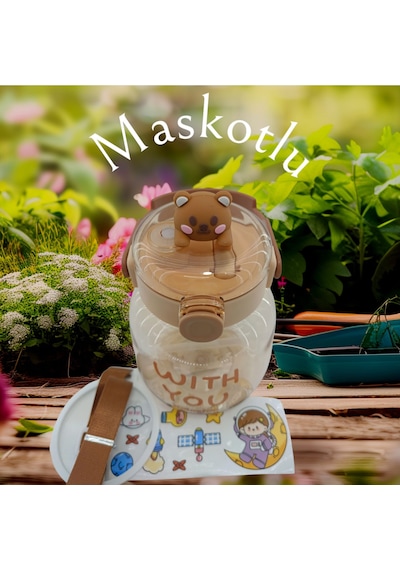 Relaxion, Maskotlu, Hediyeli, Boyun Askılıklı, İthal Lüx Kahverengi Matara/suluk 1100 Ml 450 Açık Kahverengi