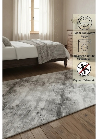 Yolluk Gri Çizgi Desen Kaymaz Taban Peluş