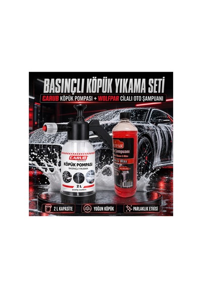 2 L Basınçlı Köpük Makinası Ve Wolfpar Cilalı Oto Şampuanı 1000 Ml Araç Yıkama Seti