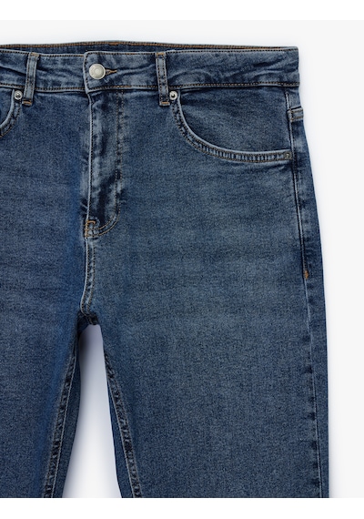 Koton Normal Bel Pamuklu Cepli Straight Fit Jean Pantolon - Mark Jean Orta İndigo 6sam40362nd