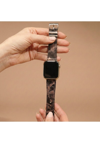 Goldoni Apple Watch Uyumlu Antik Kahverengi İnce Gerçek Deri Kordonu Metal Köprülü