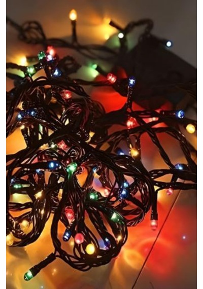 Renkli Rgb Siyah Kablo Pirinç Ip Led Ağaç Yılbaşı Süsleme 10metre 100 Ampul Renkli 10 Metre 100 Ampul