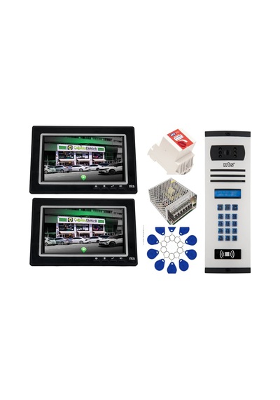 2 Daire Nts 2015-s 7'' Görüntülü Diafon Siyah-8004 Tuş Takımlı Şifreli+geçişli Zil Panelli Set