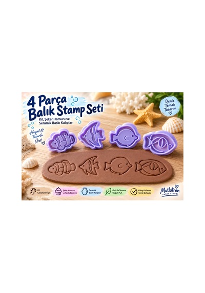 4 Parça Balık Stamp Seti Kil, Şeker Hamuru Ve Seramik Baskı Kalıpları Çok Renkli