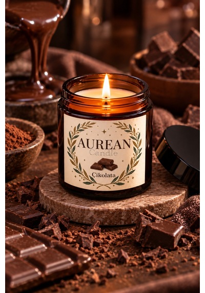 Çikolata Kokulu Mum 100 Cc Amber Cam Kavanoz Aromatik Dekoratif Mum Beyaz
