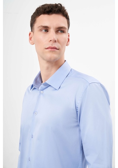 Morven Erkek Mavi Pamuk Düz Desen Sert Yaka Slim Fit Gömlek 24mc004123300 Mavi Mavi