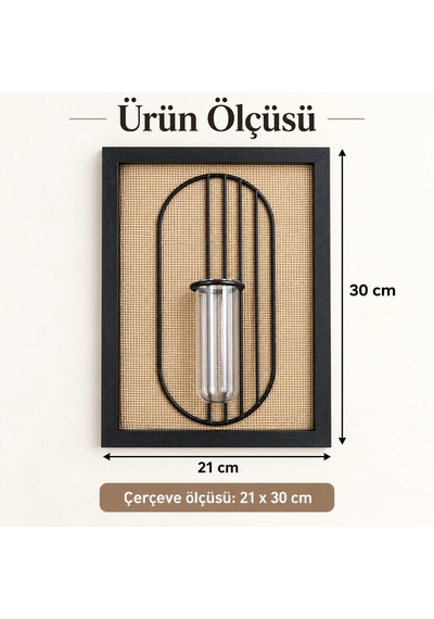 Siyah Ahşap Çerçeveli Hasır Zeminli Metal Detaylı Tüp Vazolu Dekoratif Duvar Tablosu - 21x30 Cm Çok Renkli Siyah Ahşap Çerçeveli Hasır Zeminli Metal Detaylı Tüp Vazolu Dekoratif Duvar Tablosu - 21x30 Cm Çok Renkli