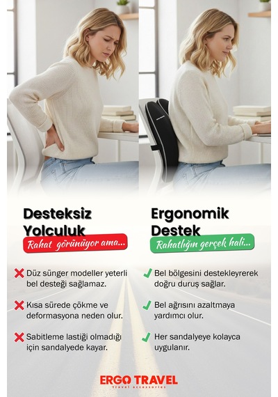 Viscofoam Ultralüks Ortopedik Bel Yastığı Ergonomik Bel Destek Minderi Ofis & Araç Uyumlu - Siyah