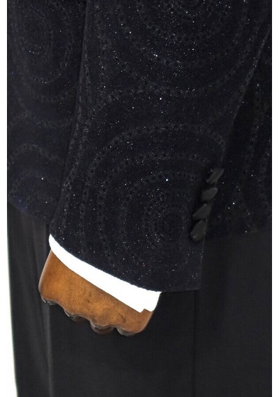 Wessi Hipnoz Desen Sivri Yaka Slim Fit Siyah Erkek Smokin Ceket Siyah