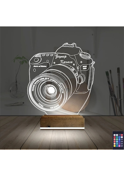 Luvivia Fotoğraf Makinesi Fotoğrafçı Kişiye Özel 3d Lamba - Masa Gece Lambası Şeffaf