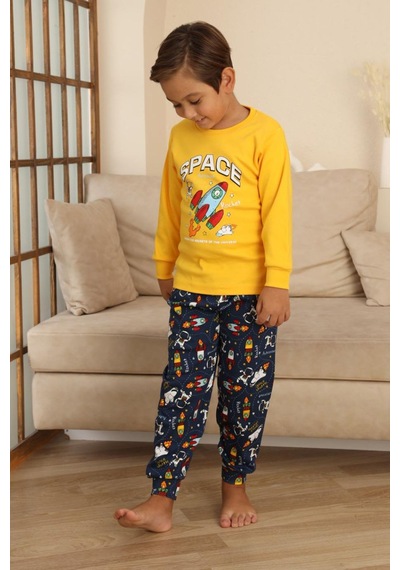 Miniğimin Cicileri Space Baskılı Erkek Çocuk Pijama Takımı - Sarı