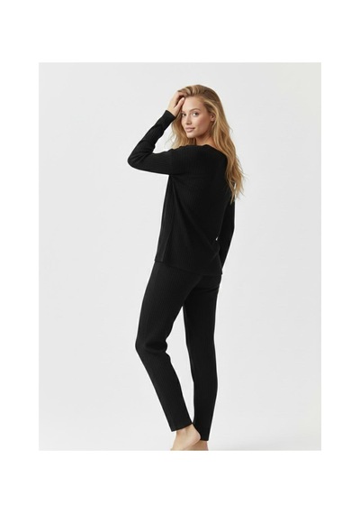 Fit Women Pamuklu Uzun Kollu Düz Model Pijama Takımı 4453 Siyah