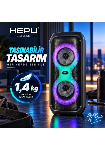 Hp-ms04 Taşınabilir Bluetooth Hoparlör 10w Güç Dahili Şarj Edilebilir Batarya Led Işık Efektli Kablosuz Speaker