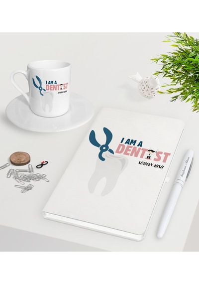 Kişiye Özel Diş Hekimi Beyaz Defter Kalem Türk Kahvesi Fincanı Se N11.16556