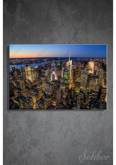 Dekoratif Yatay Kanvas Tablo Tekli Salon Mutfak Yatak Odası Ofis Manhattan Gece Manzarası 1267