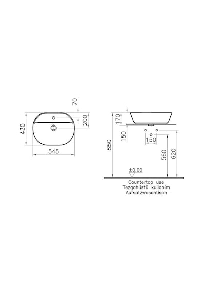 VitrA Geo Oval Batarya Delikli Çanak Lavabo 55 CM Mat Beyaz 7428B