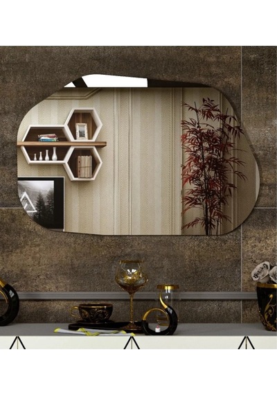 Asimetrik Ayna, Dekoratif Ayna, 85 55 Cm Konsol Aynası, Dresuar Aynası, Tuvalet Aynası. 85 X 55 Gümüş