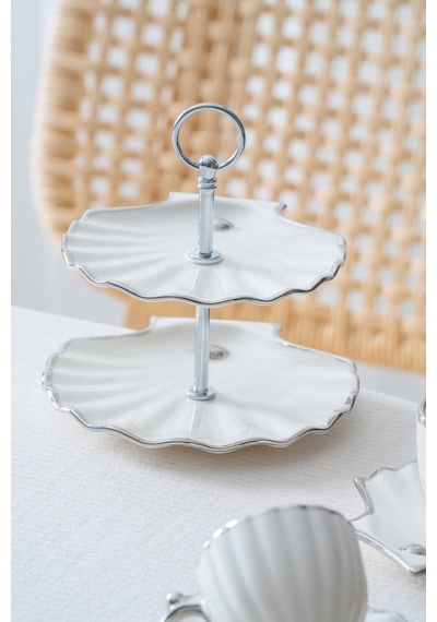 Acar Shelly 2 Kişilik Standlı Kahve Fincan Takımı Silver - 130 Ml Beyaz/silver