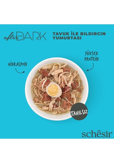 Schesir After Dark Tavuk İle Bıldırcın Yumurtası Et Suyunda Yetişkin Kedi Konservesi 80 Gr