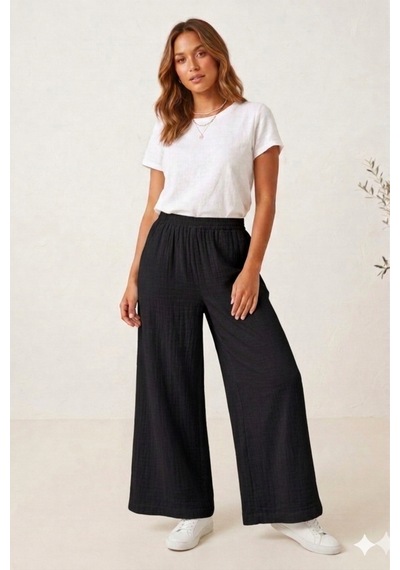 Estewoman Estewomanfashion Müslin Pantolon %100 Pamuk siyah