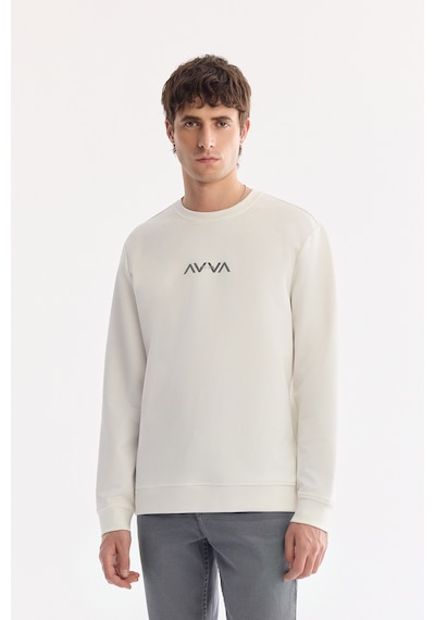 Avva Erkek Ekru Bisiklet Yaka Pamuklu Kolay Ütülenen Bi-stretch Regular Fit Sweatshirt A61y1205