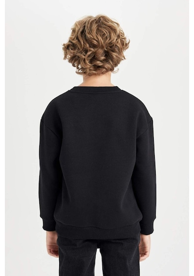 DeFacto Erkek Çocuk Siyah Oversize Geniş Kalıp Bisiklet Yaka Baskılı Sweatshirt D5680A824WNBK81