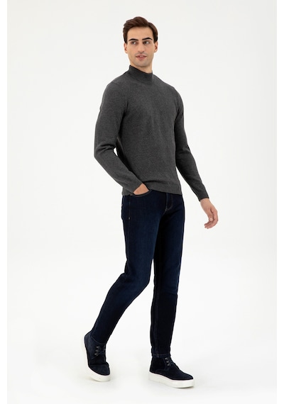 U.S. Polo Assn. Erkek Slim Fit Yarım Balıkçı Yaka Antrasit Melanj Kazak 50297038-VR081